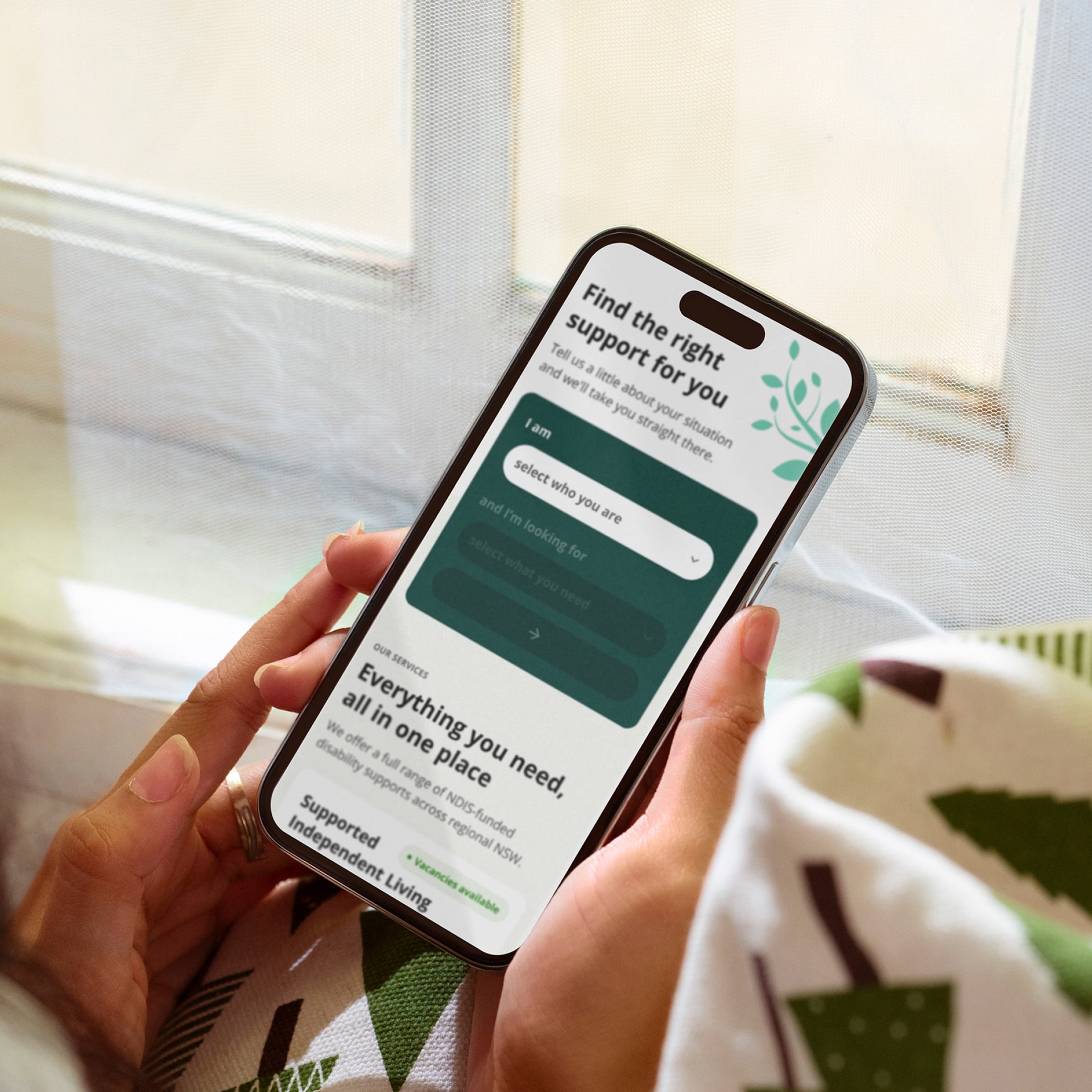 Mercy Connect intent widget shown on a phone mockup