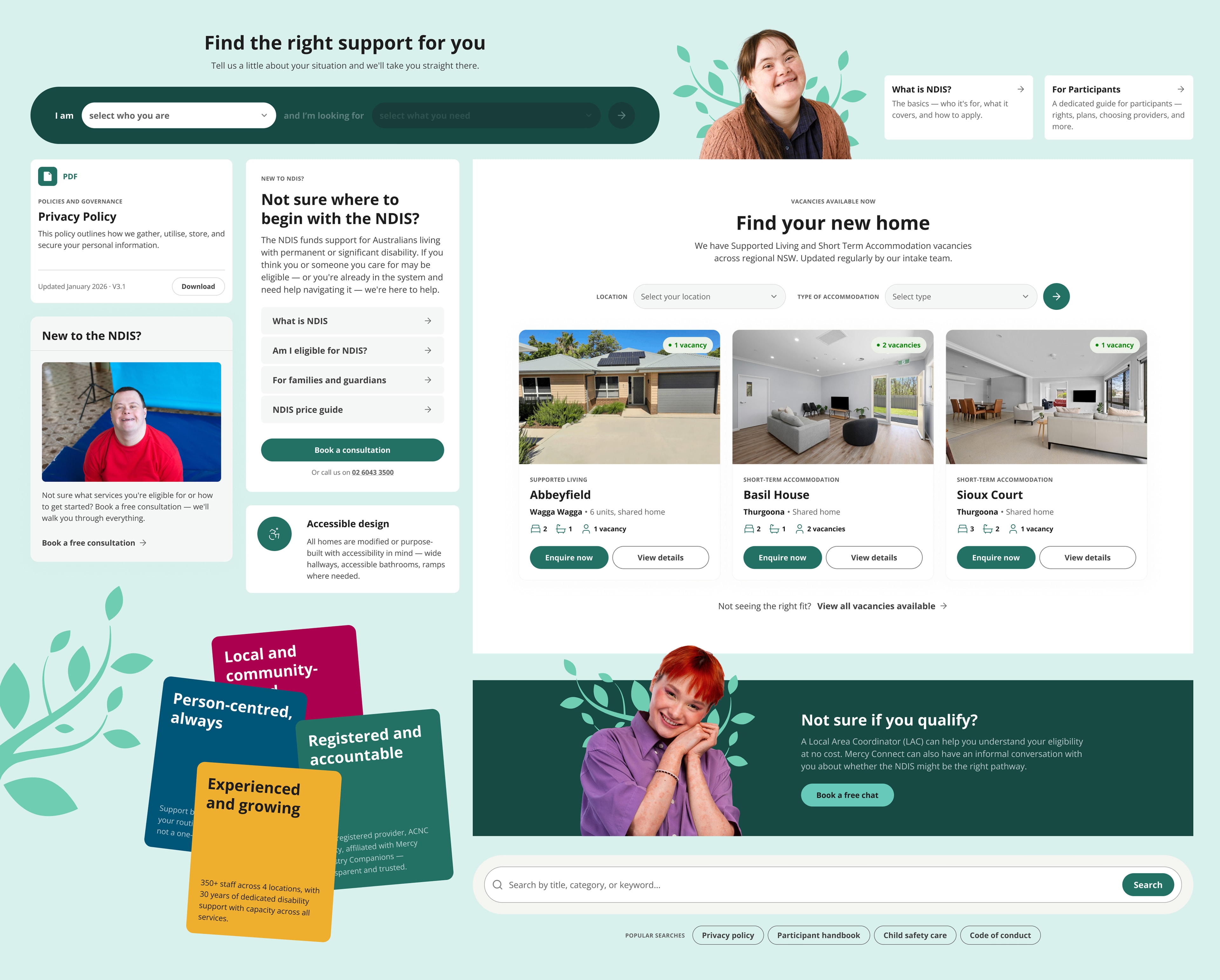 Mercy Connect homepage and NDIS education hub