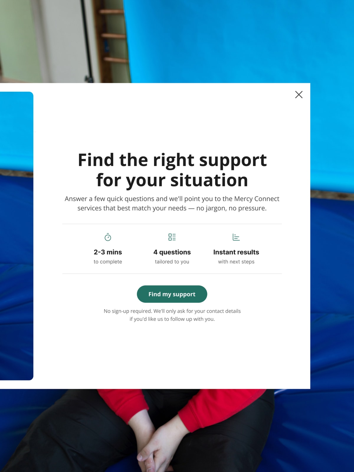 Mercy Connect support quiz modal
