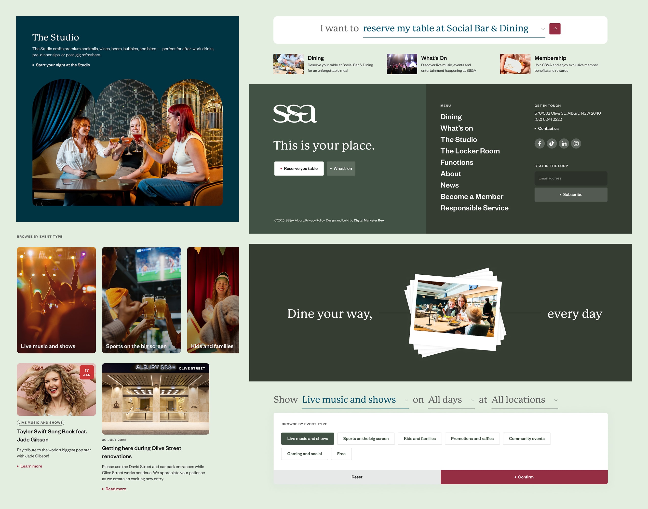SS&A Club page design shown in a browser mockup