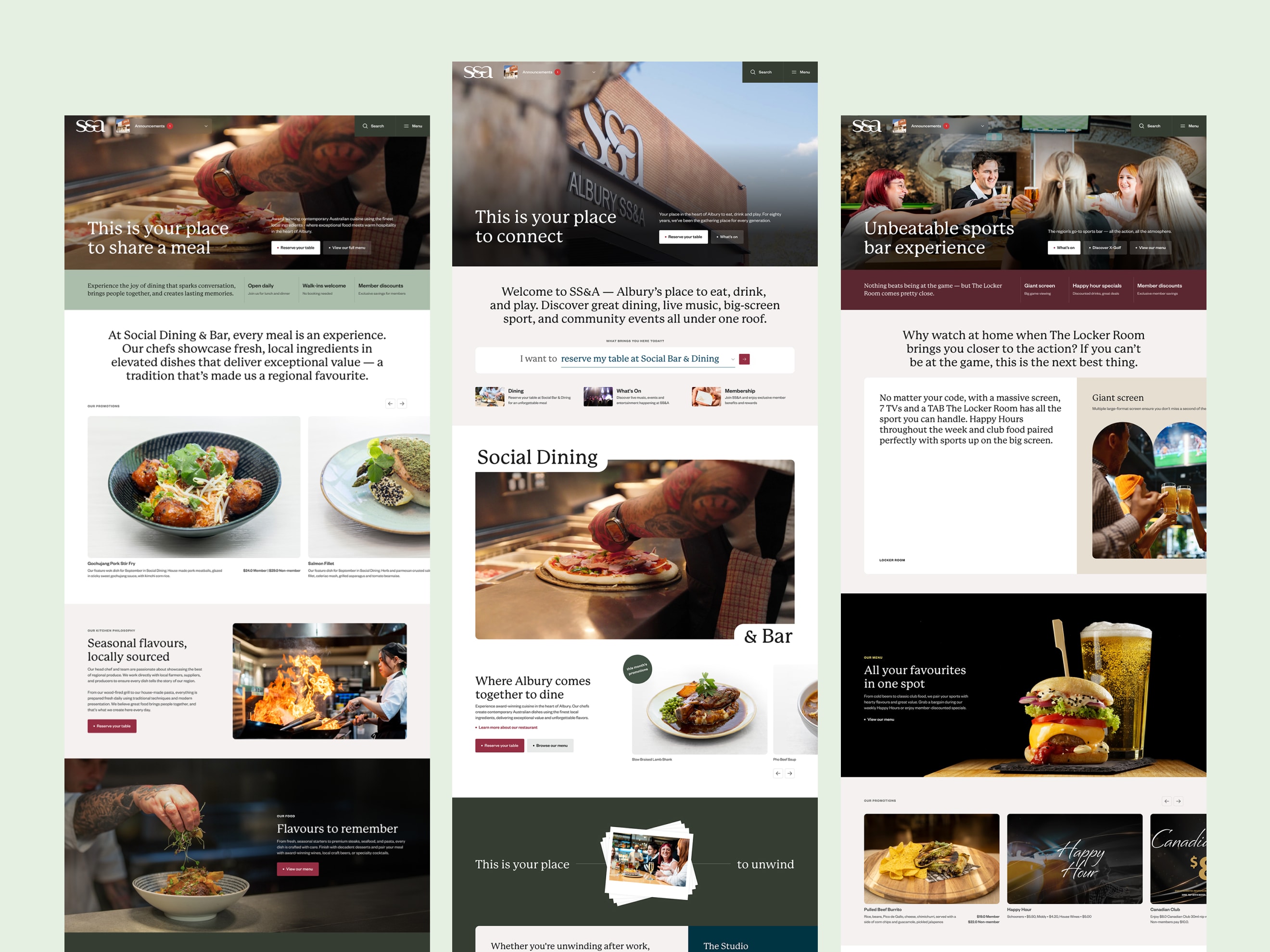 SS&A Club page design shown in a browser mockup
