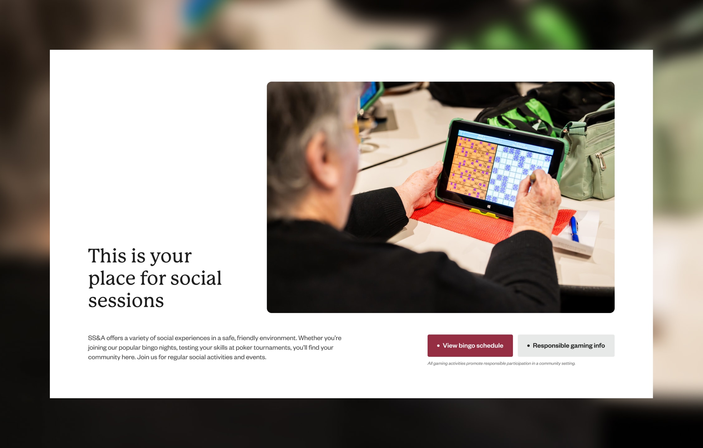 Social gaming section on the SS&A Club homepage