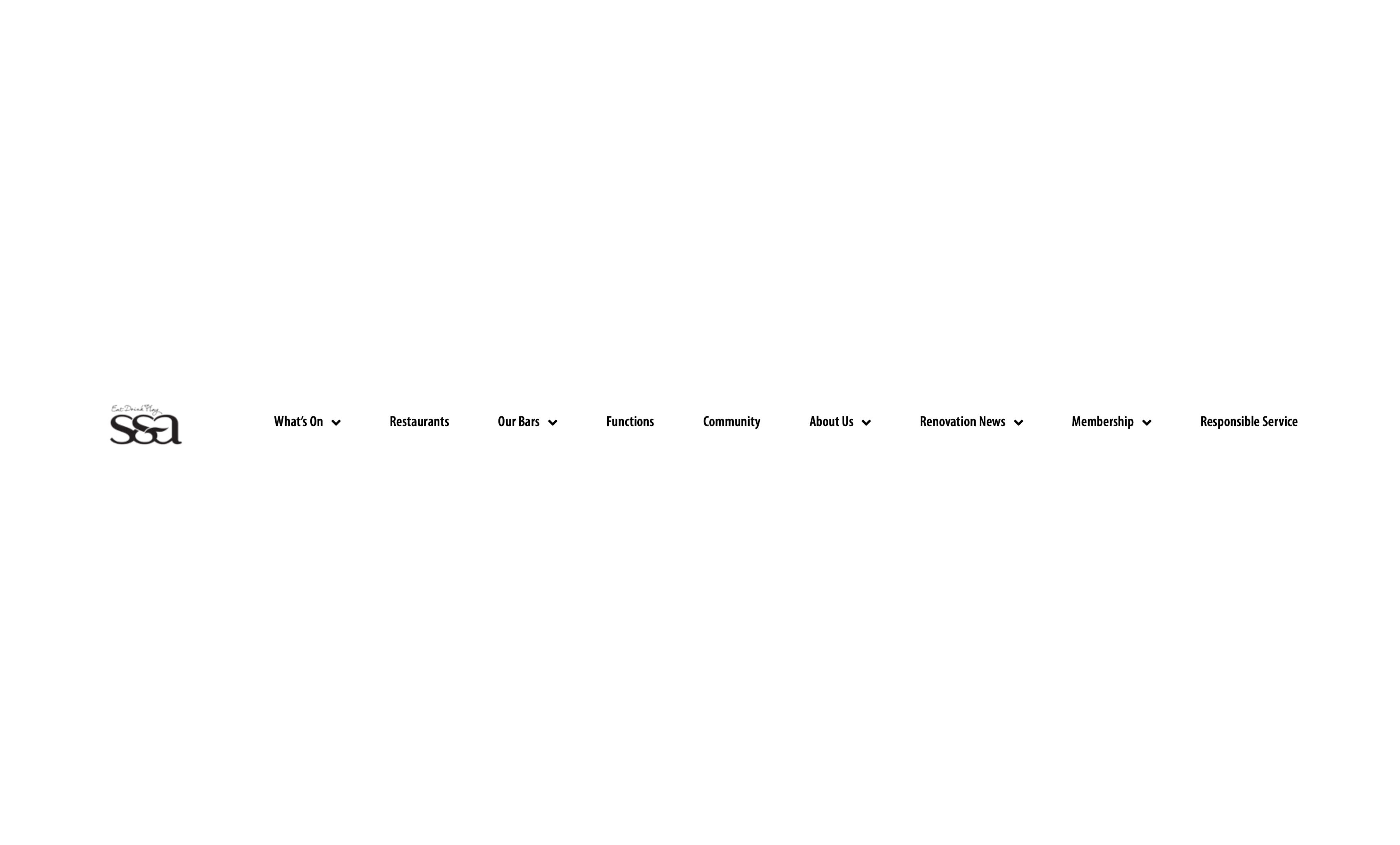 The old SS&A Club top navigation, nine text links in a single row